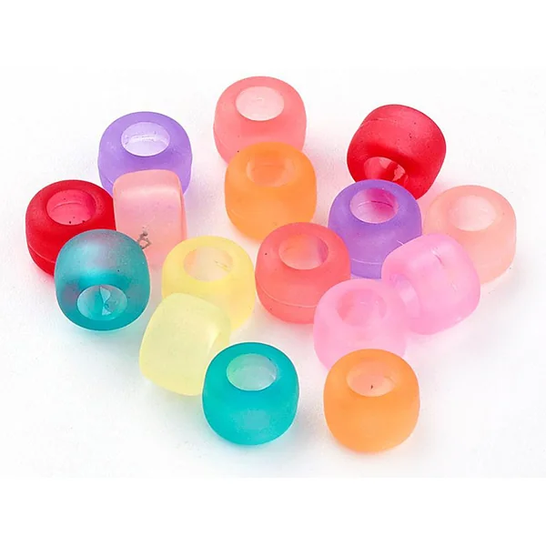 100 perles en plastique basiques pour enfants - pony beads - effet givré transclucide