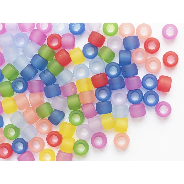 100 perles en plastique basiques pour enfants - pony beads - effet givré transclucide