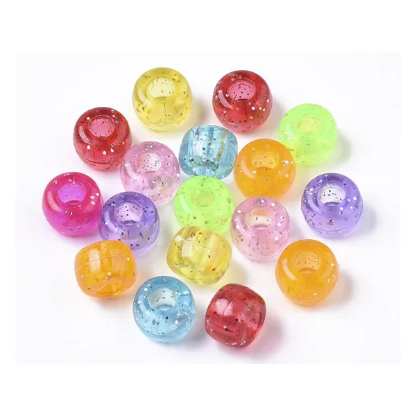 100 perles en plastique basiques pour enfants - pony beads - multicolores à paillettes
