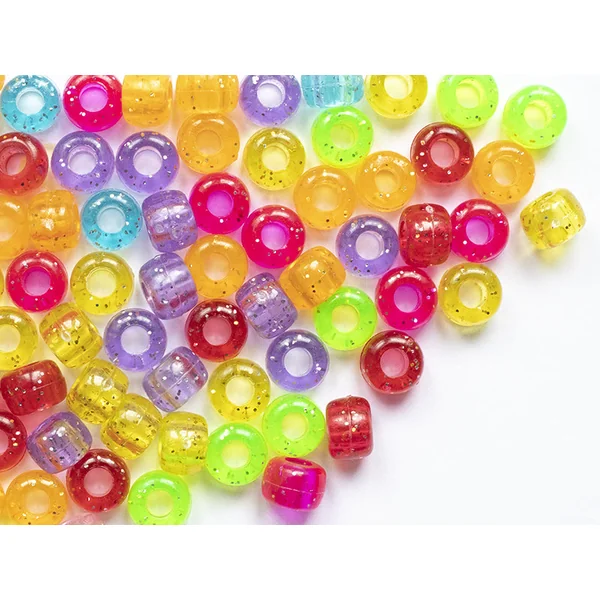 100 perles en plastique basiques pour enfants - pony beads - multicolores à paillettes
