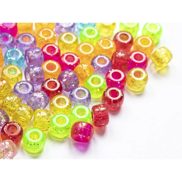 100 perles en plastique basiques pour enfants - pony beads - multicolores à paillettes