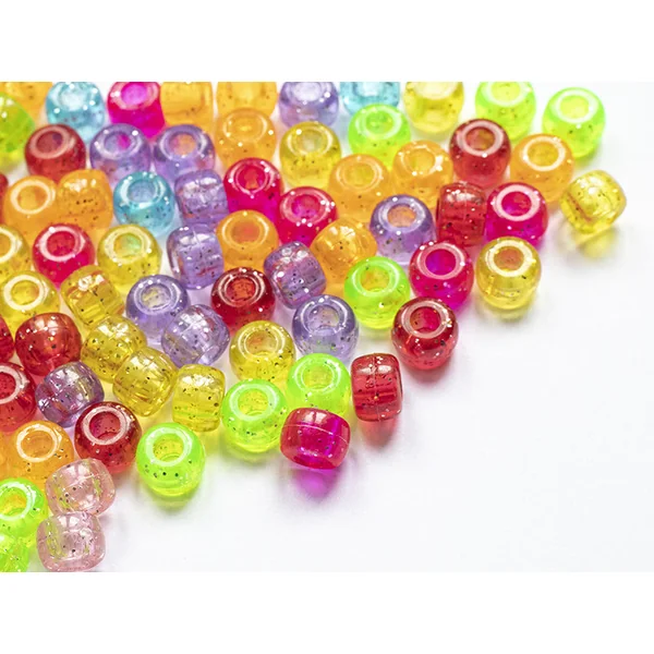 100 perles en plastique basiques pour enfants - pony beads - multicolores à paillettes