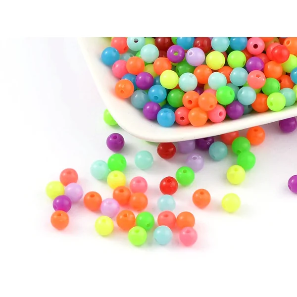 100 perles en plastique rondes 6 mm - couleurs fluo