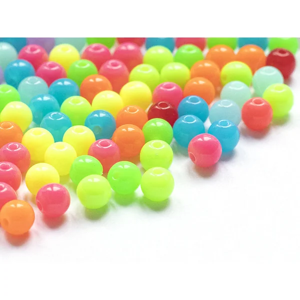 100 perles en plastique rondes 6 mm - couleurs fluo