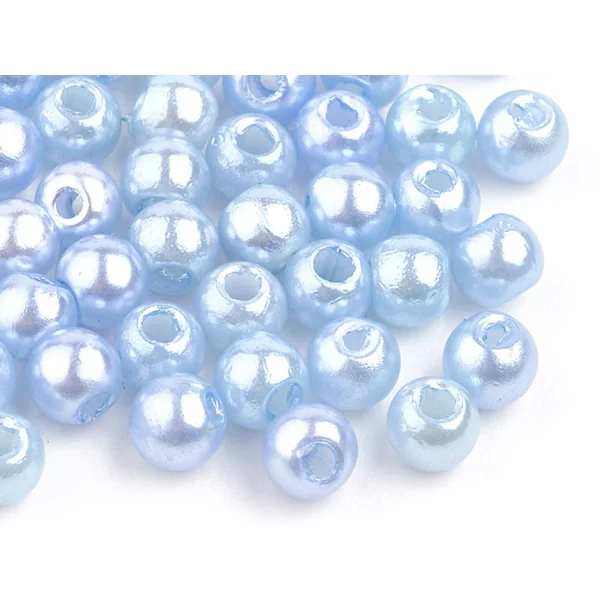 100 perles en plastique rondes imitation perles de culture - 6 mm - bleu pâle