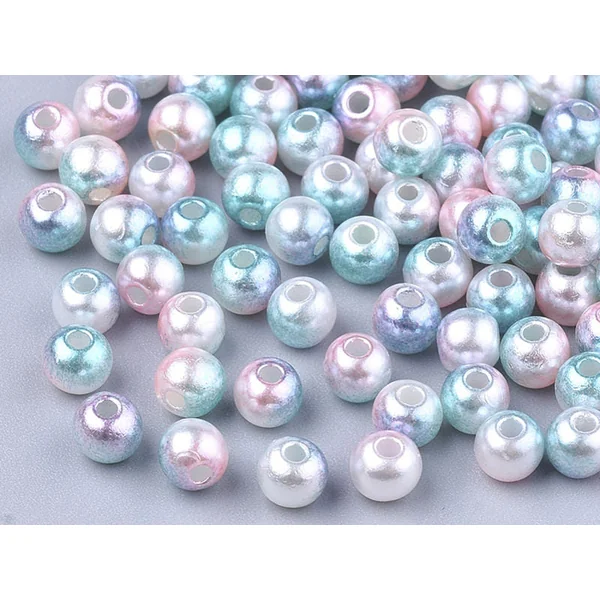 100 perles en plastique rondes imitation perles de culture - 6 mm - dégradé bleu et rose
