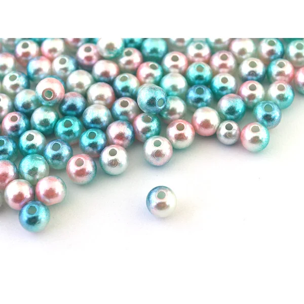 100 perles en plastique rondes imitation perles de culture - 6 mm - dégradé bleu et rose
