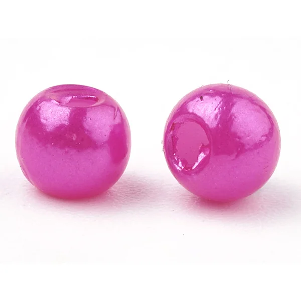 100 perles en plastique rondes imitation perles de culture - 6 mm - rose fuschia