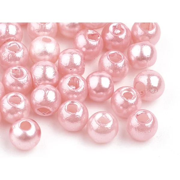 100 perles en plastique rondes imitation perles de culture - 6 mm - rose pâle