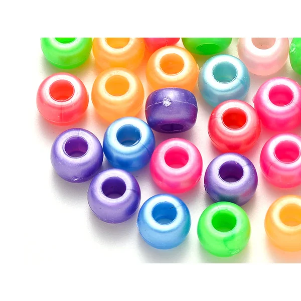 100 perles en plastiques basiques pour enfants - couleurs nacrées - 9x6 mm