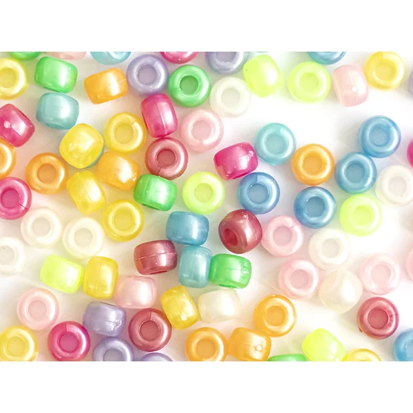 100 perles en plastiques basiques pour enfants - couleurs nacrées - 9x6 mm