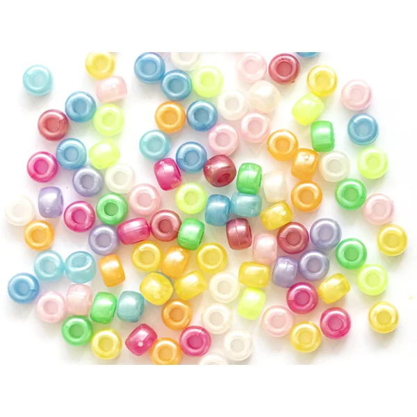 100 perles en plastiques basiques pour enfants - couleurs nacrées - 9x6 mm