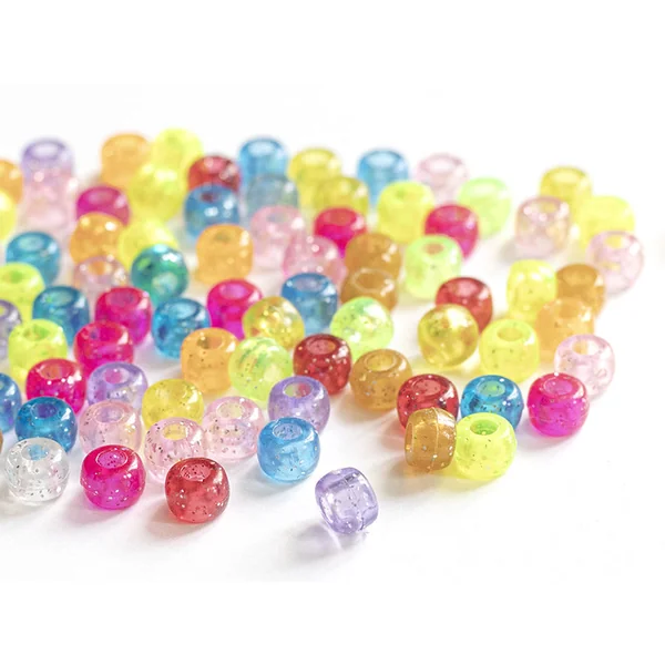 100 perles en plastiques basiques pour enfants - multicolore à paillettes - 9x6 mm
