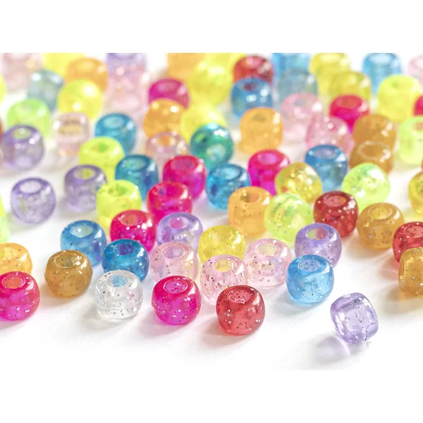 100 perles en plastiques basiques pour enfants - multicolore à paillettes - 9x6 mm