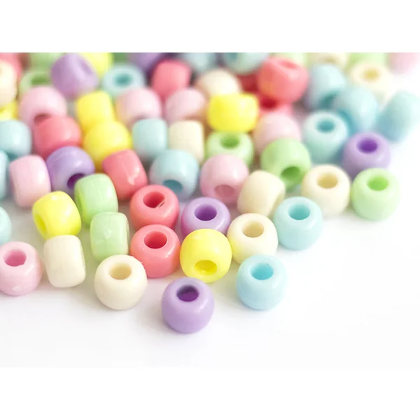 100 perles en plastiques pour enfants - Pastel - 9x6 mm