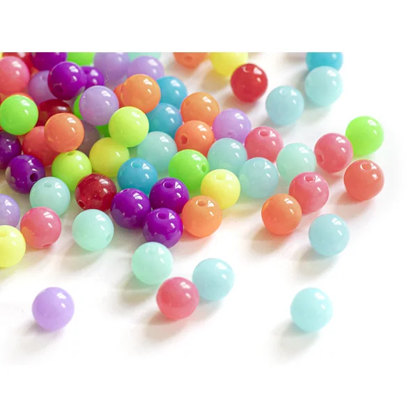 100 perles en plastiques rondes - multicolore fluo - 8 mm