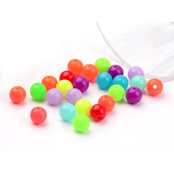 100 perles en plastiques rondes - multicolore fluo - 8 mm