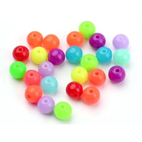 100 perles en plastiques rondes - multicolore fluo - 8 mm