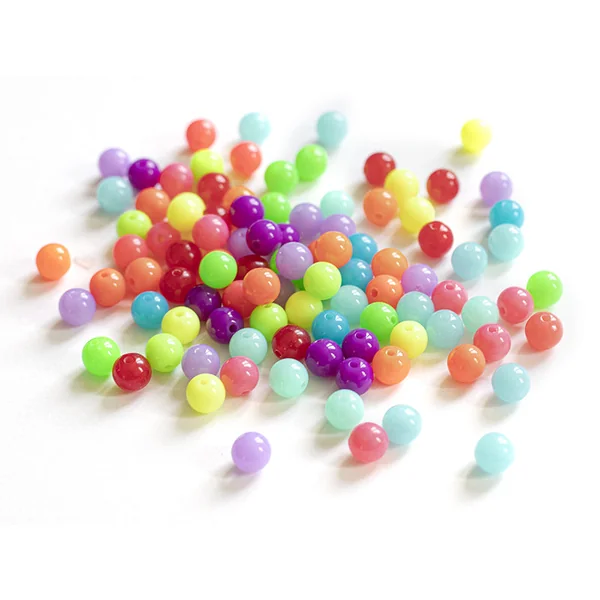 100 perles en plastiques rondes - multicolore fluo - 8 mm