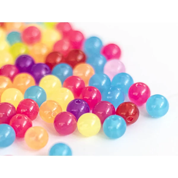 100 perles en plastiques rondes - transclucides multicolores - 8 mm