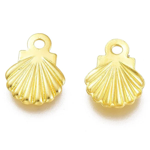 10 mini breloques / pendentifs mini coquillages - 7,5 mm - acier inoxydable doré