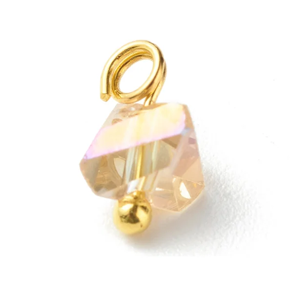 10 pendentifs en verre irisé - forme triangulaire - tons crèmes - 8 x 6 mm