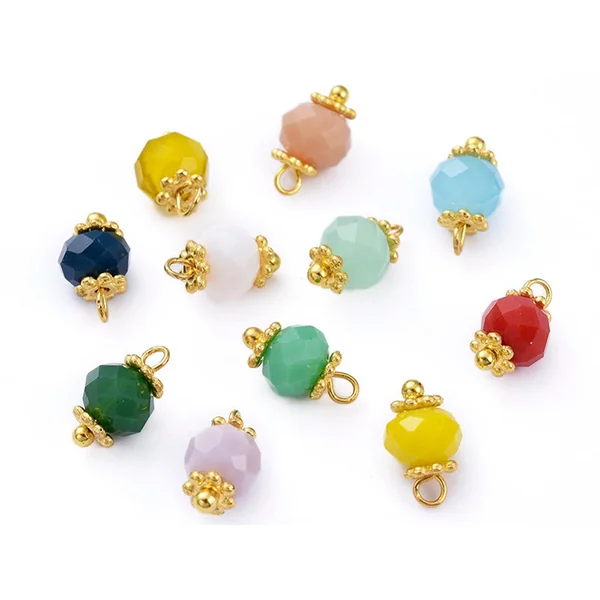 10 pendentifs / intercalaires - perles multicolores à facettes - 8 mm