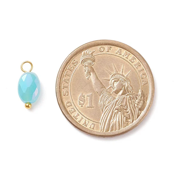 10 pendentifs irisés à facettes en verre - ovale - Tons bleus - 13 x 6 mm