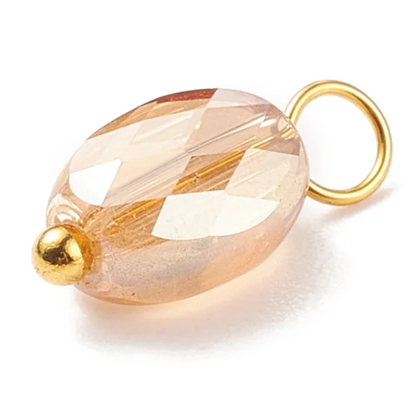 10 pendentifs irisés à facettes en verre - ovale - tons lilas - 13x6 mm