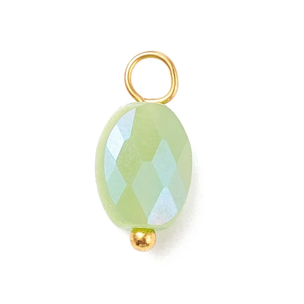 10 pendentifs irisés à facettes en verre - ovale - tons verts - 13 x 6 mm