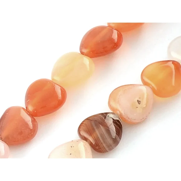 10 perles en forme de cœur en agate rouge - 10 mm