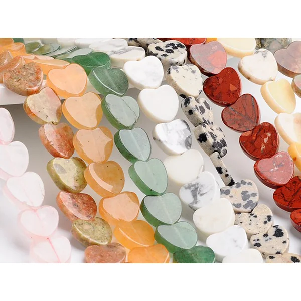 10 perles en forme de cœur - mix matières nature et synthétique - 6 mm