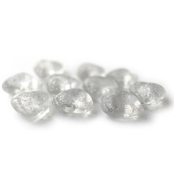 10 perles en plastique - coeur transparents à paillettes - 22 mm