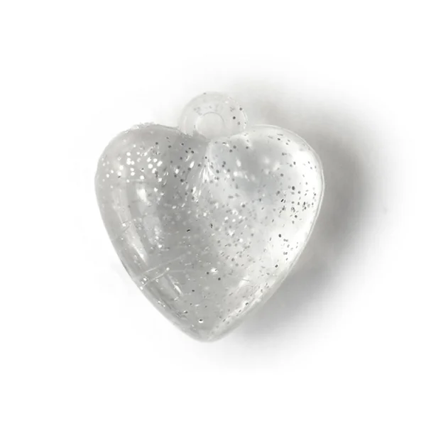 10 perles en plastique - coeur transparents à paillettes - 22 mm