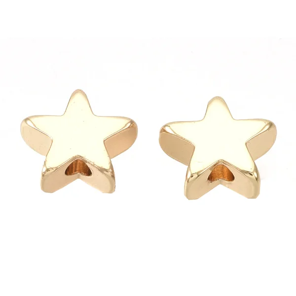 10 perles étoiles - doré à l'or fin 18k - 8 x 8 x 3 mm