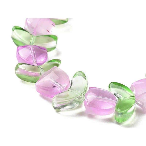14 perles en verre - Tulipe rose - 15 x 15 mm