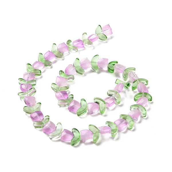 14 perles en verre - Tulipe rose - 15 x 15 mm