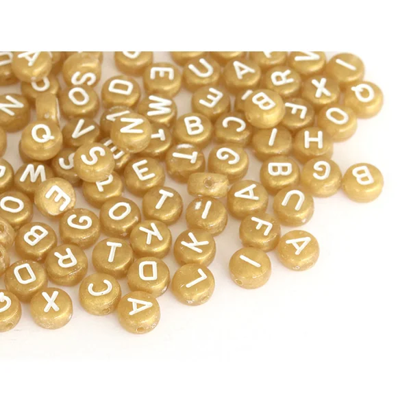 200 perles lettres alphabet rondes en plastique - doré