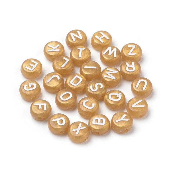 200 perles lettres alphabet rondes en plastique - doré