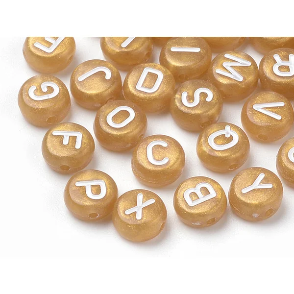 200 perles lettres alphabet rondes en plastique - doré