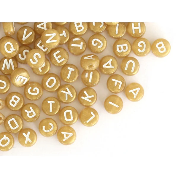 200 perles lettres alphabet rondes en plastique - doré