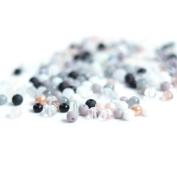20 g de perles rondes en verre 4 mm - Tons noir & blanc