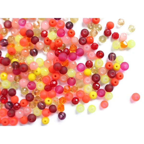 20 g de perles rondes en verre 4 mm - tons orangés