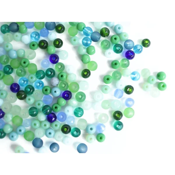 20 g de perles rondes en verre 4 mm - tons verts