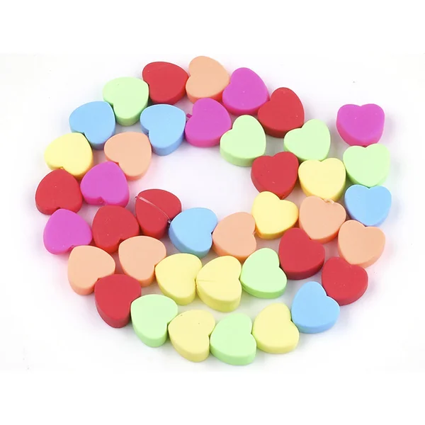 20 perles coeurs en pâte polymère - multicolore - 9 mm