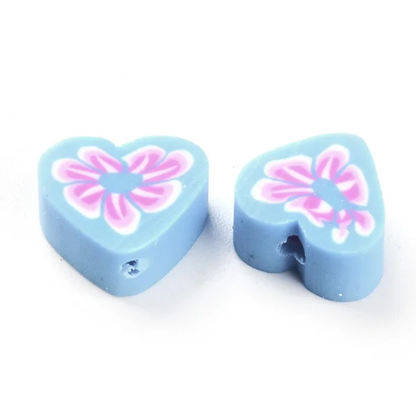 20 perles cœurs effet millefiori en pâte polymère - multicolore - 9 mm