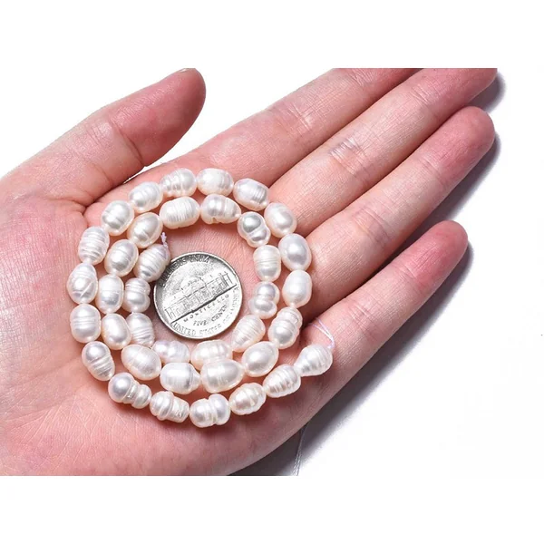 20 perles de culture forme grain de riz - 10 mm env