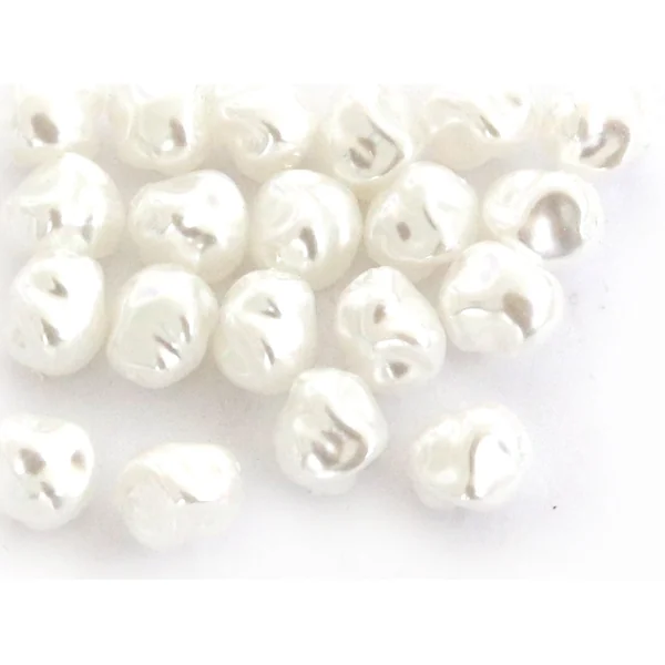 20 perles en plastique imitation perles de culture - rond plat texturé - 8 x 3 mm