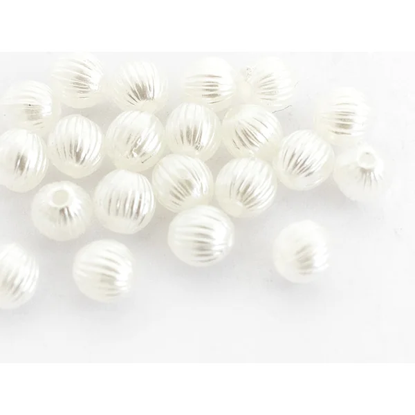 20 perles en plastique imitation perles de culture - rond strié - 6 mm