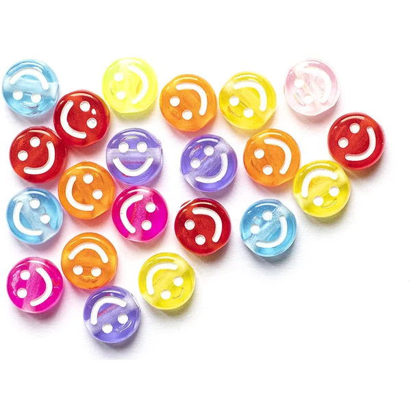 20 perles en plastique rondes symbole sourire -multicolore - 10 mm